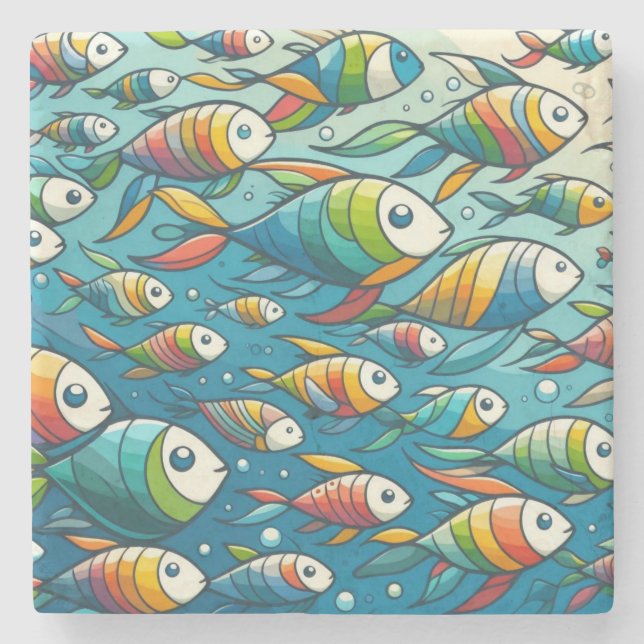 Colorful underwater fish art stone coaster (Front)