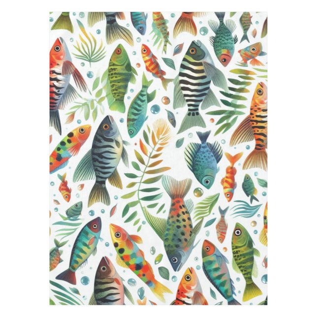 Colorful underwater fish art tablecloth (Front)