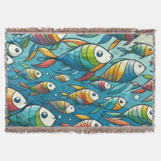 Colorful underwater fish art throw blanket (Front)
