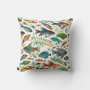 Colorful underwater fish art throw pillow