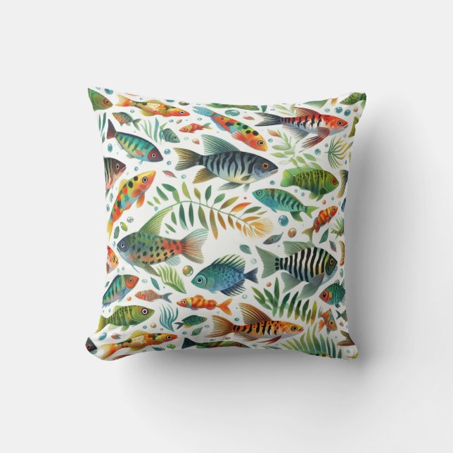 Colorful underwater fish art throw pillow (Front)