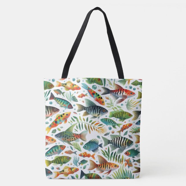 Colorful underwater fish art tote bag (Front)