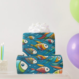 Colorful underwater fish art wrapping paper