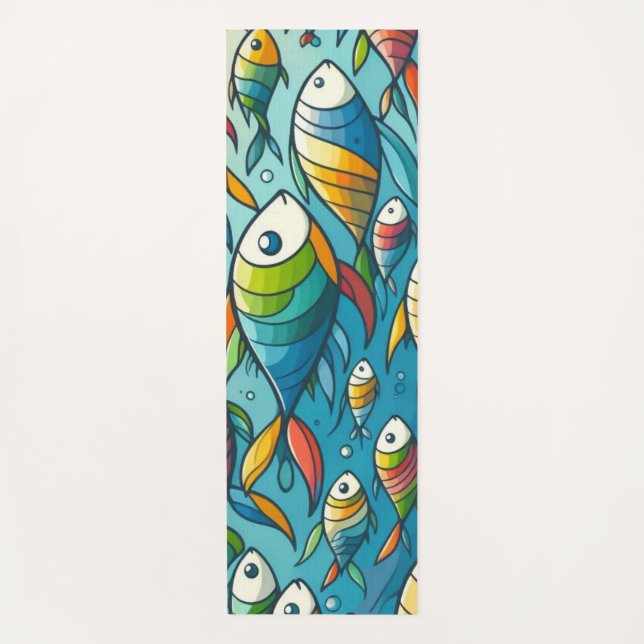 Colorful underwater fish art yoga mat (Front)