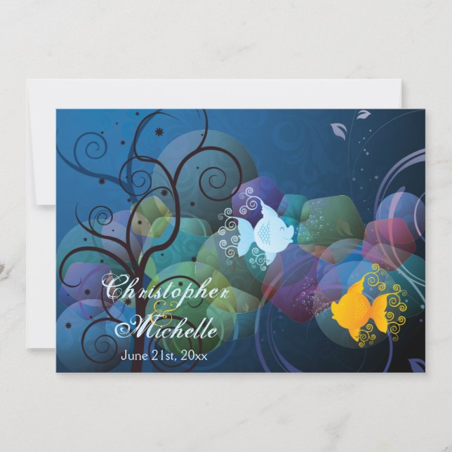 Colorful Underwater Fish Couple Wedding Invitation (Front)