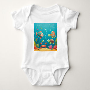 Colorful Underwater Fish Crab Turtle Seaweed Baby Bodysuit