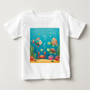 Colorful Underwater Fish Crab Turtle Seaweed Baby T-Shirt