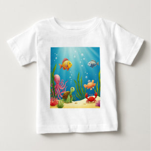 Colorful Underwater Fish Crab Turtle Seaweed Baby T-Shirt