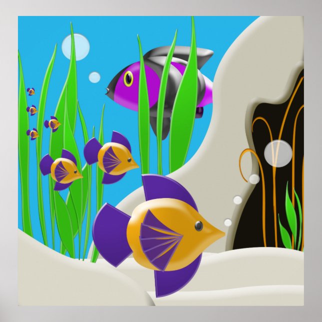 Colorful Underwater Fish Poster Wall Art (Front)