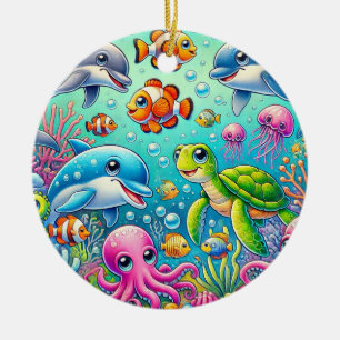 🌊 Colorful Underwater Glow 🐠 Playful Sea Life Ceramic Ornament
