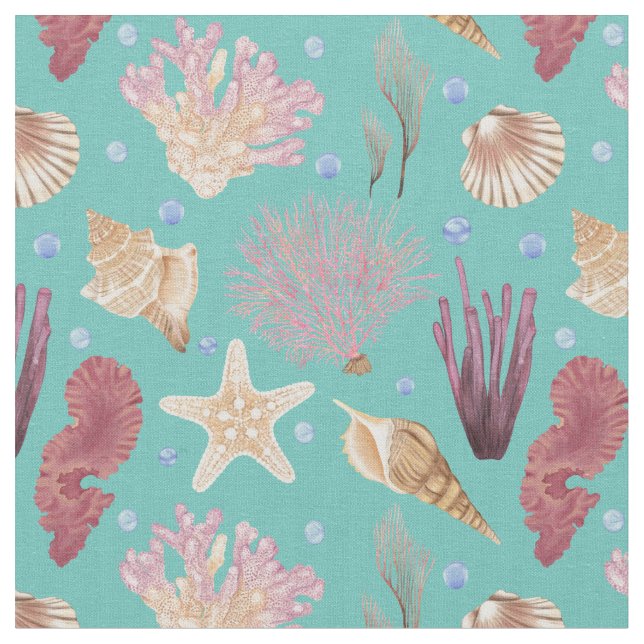 Colorful Underwater Life Pattern Fabric (Close Up)