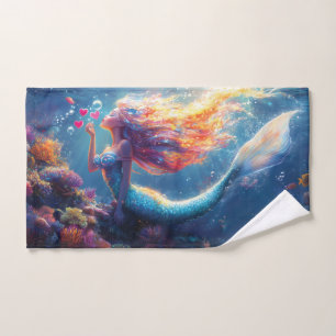 Colorful Underwater Mermaid Illustration Hand Towel