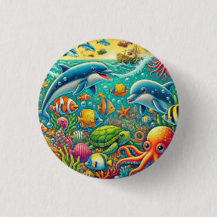 Colorful Underwater Scene Featuring Marine Life Button
