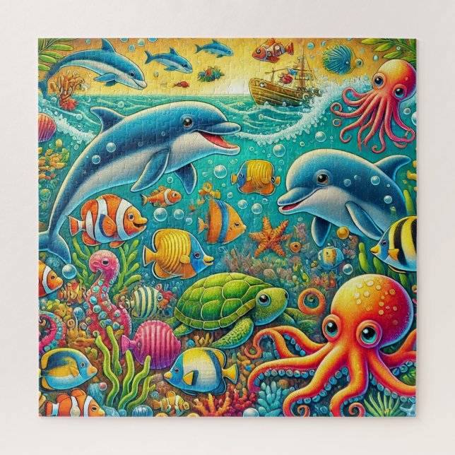 Colorful Underwater Scene Featuring Marine Life Jigsaw Puzzle (Vertical)