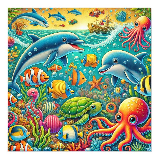 Colorful Underwater Scene Featuring Marine Life Photo Print (Front)