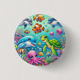 Colorful Underwater Scene Featuring Playful Sea Button