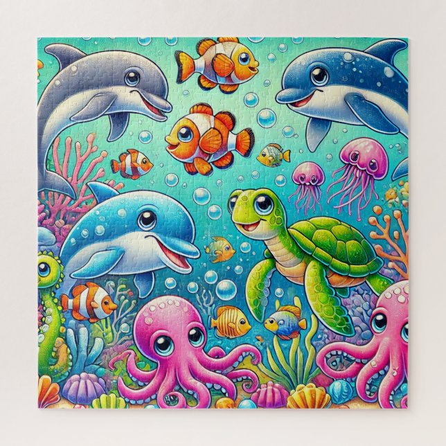 Colorful Underwater Scene Featuring Playful Sea Jigsaw Puzzle (Vertical)