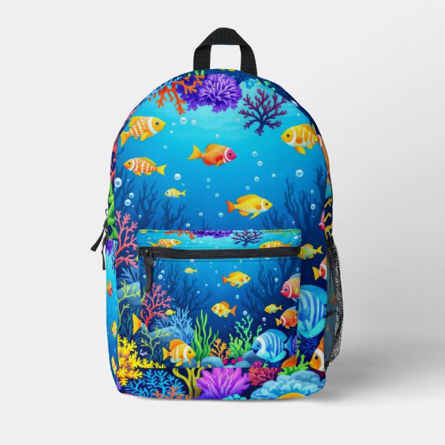Colorful Underwater Scene Printed Backpack (Front)