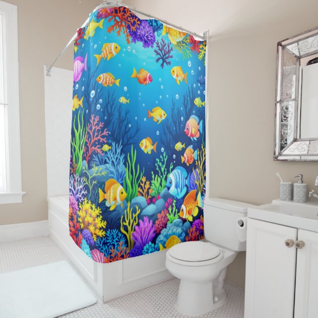 Colorful Underwater Scene Shower Curtain (In Situ)
