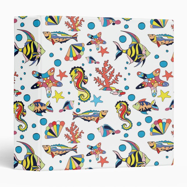 Colorful Underwater Sea Life Pattern Binder (Front/Spine)