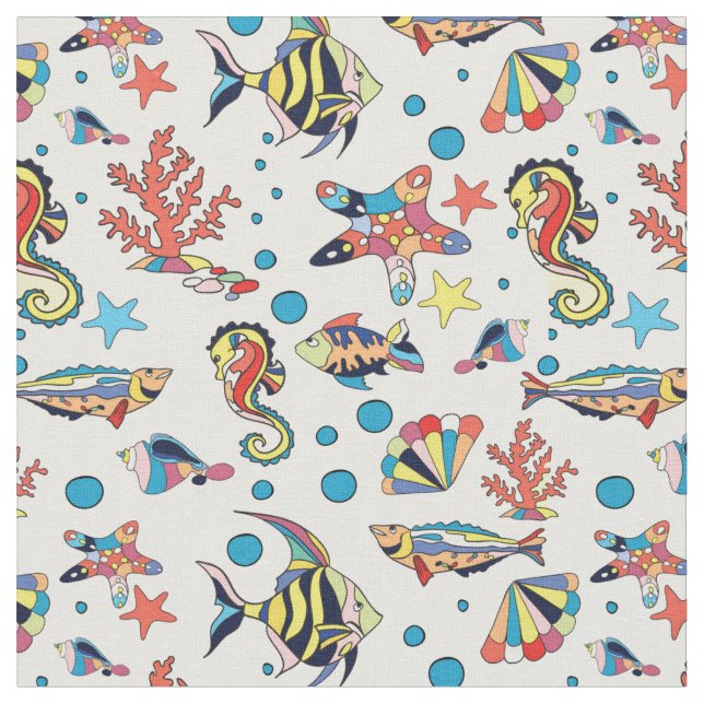 Colorful Underwater Sea Life Pattern Fabric (Close Up)