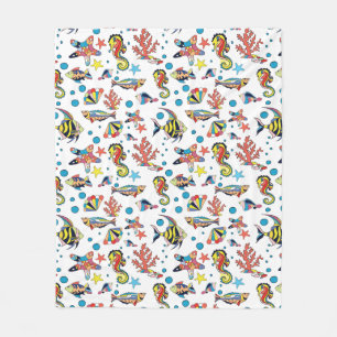 Colorful Underwater Sea Life Pattern Fleece Blanket