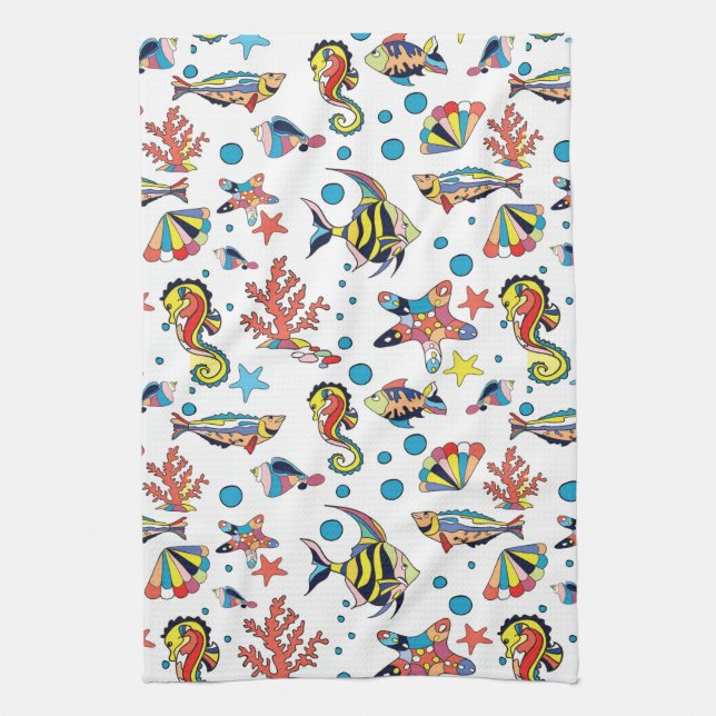 Colorful Underwater Sea Life Pattern Kitchen Towel (Vertical)