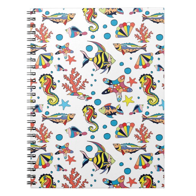 Colorful Underwater Sea Life Pattern Notebook (Front)