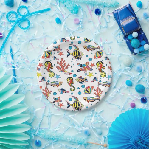 Colorful Underwater Sea Life Pattern Paper Plates