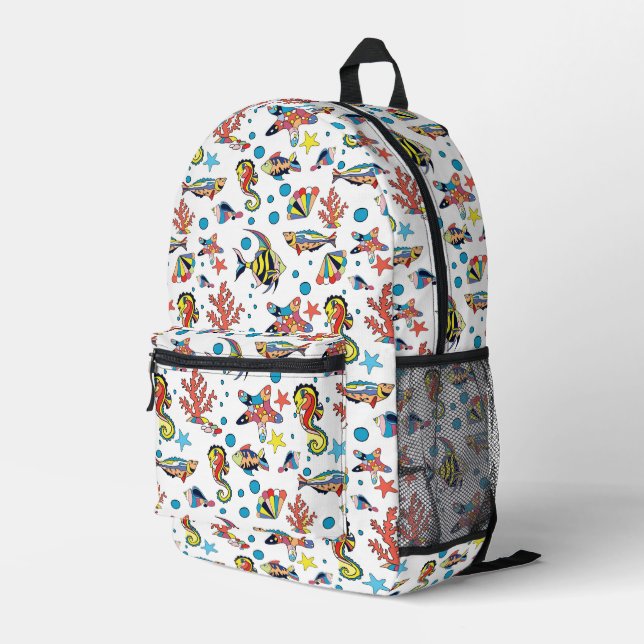 Colorful Underwater Sea Life Pattern Printed Backpack (Back Corner Right)