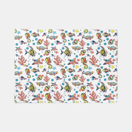 Colorful Underwater Sea Life Pattern Rug