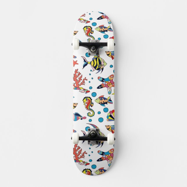 Colorful Underwater Sea Life Pattern Skateboard Deck (Front)