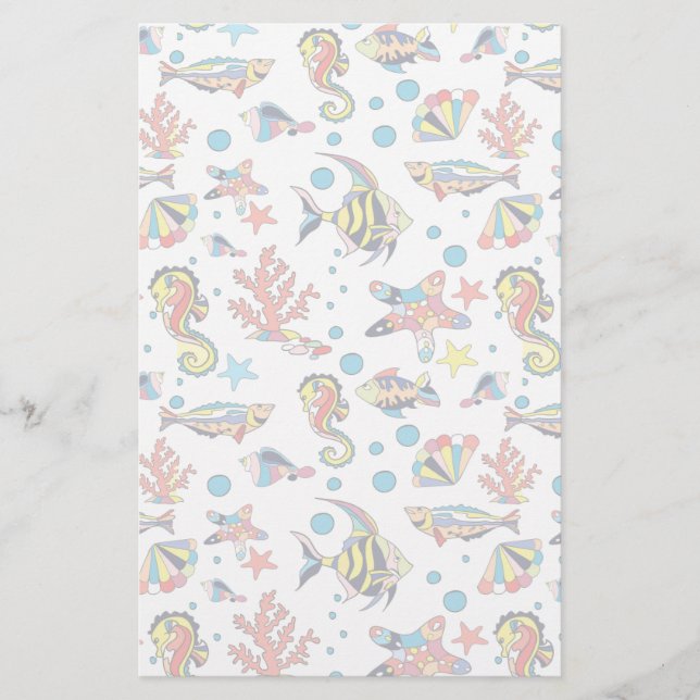 Colorful Underwater Sea Life Pattern Stationery (Front)