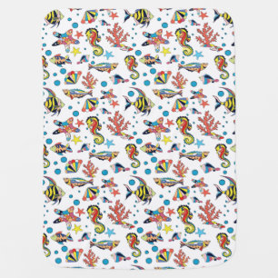 Colorful Underwater Sea Life Pattern Stroller Blanket