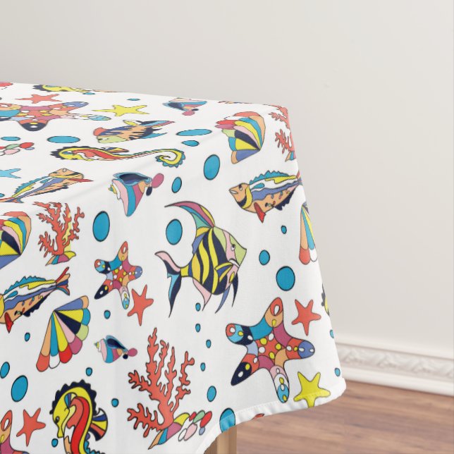 Colorful Underwater Sea Life Pattern Tablecloth (In Situ)