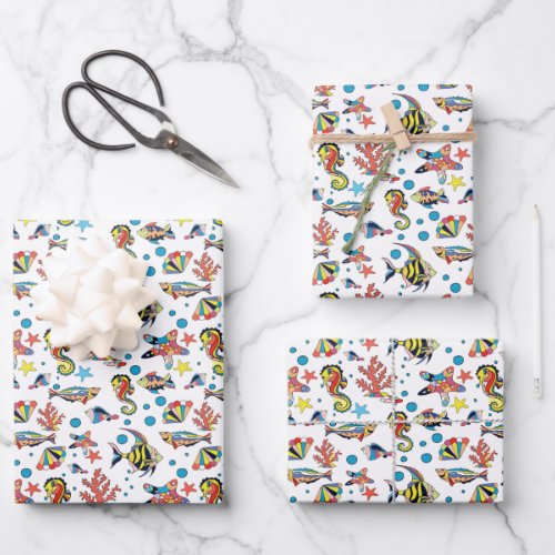 Colorful Underwater Sea Life Pattern Wrapping Paper Sheets