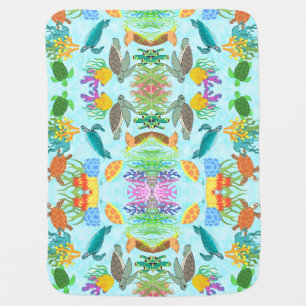 Colorful Underwater Sea Turtles And Corals Baby Blanket