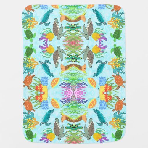 Colorful Underwater Sea Turtles And Corals   Baby Blanket