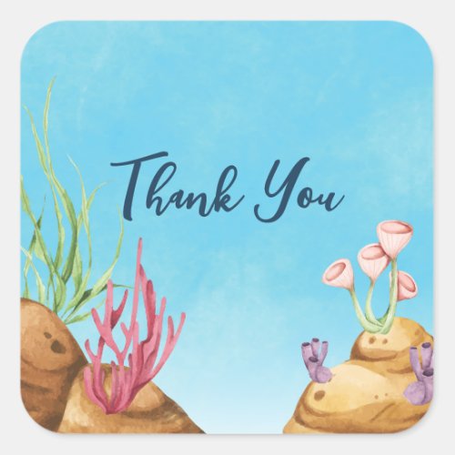 Colorful Underwater Watercolor Thank You Square Sticker
