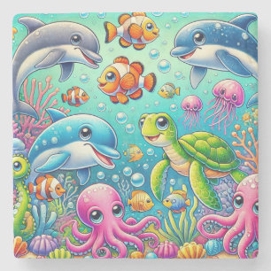 Colorful Underwater Wonderland 🌊🐠 Playful Ocean Stone Coaster