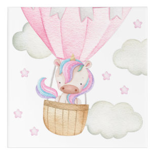 Colorful Unicorn, Air Balloon, Stars, Girl Nursery Acrylic Print