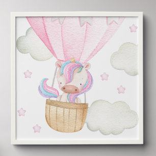 Colorful Unicorn, Air Balloon, Stars, Girl Nursery Peel And Stick Photo Tile