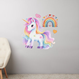 Colorful Unicorn and Hearts Rainbow Wall Decal