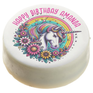 Colorful Unicorn and Rainbow Personalized Birthday Chocolate Covered Oreo