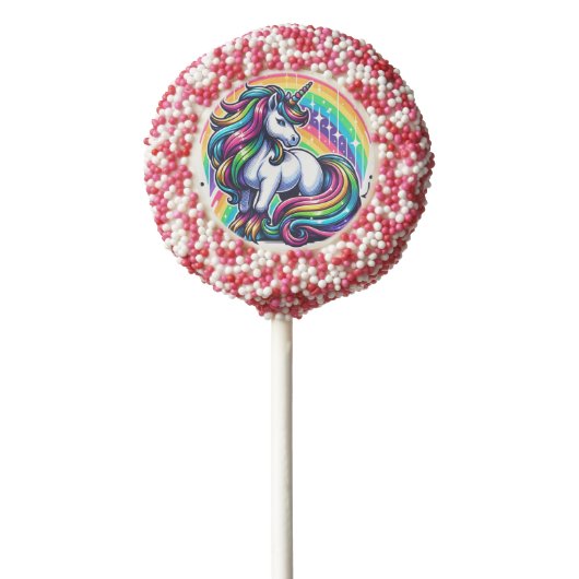 Colorful Unicorn and Rainbow Personalized Birthday Chocolate Covered Oreo Pop (Zoomed)