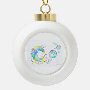 Colorful unicorn and spheres, watercolor painting ceramic ball christmas ornament