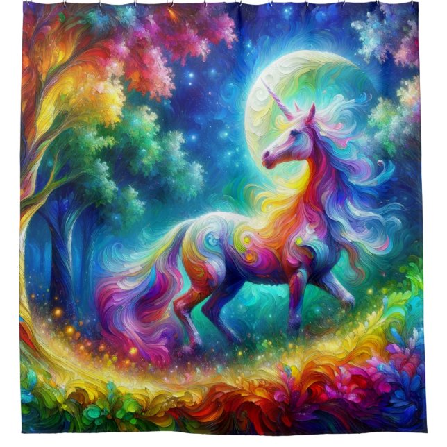 Colorful Unicorn Artwork Shower Curtain (Front)
