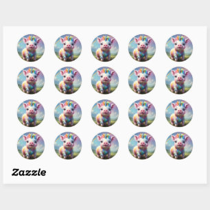 Colorful Unicorn Baby Pig Acrylic Art, Classic Round Sticker