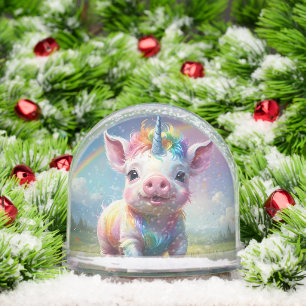 Colorful Unicorn Baby Pig Acrylic Art, Snow Globe