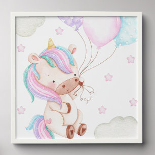 Colorful Unicorn, Balloons, Stars, Girl Nursery Peel And Stick Photo Tile